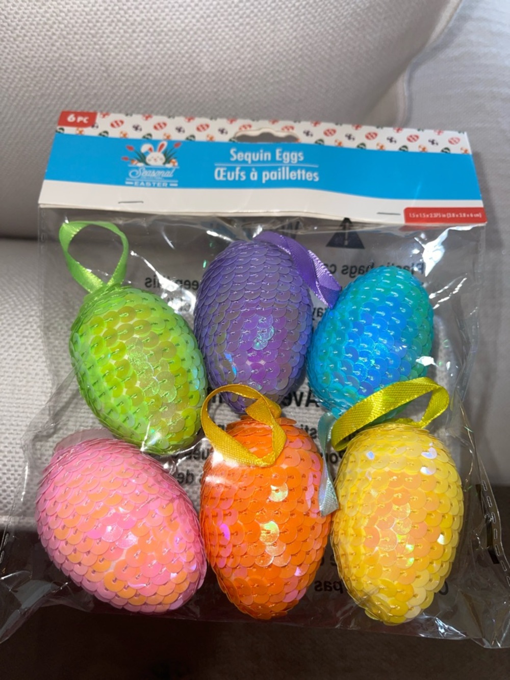 Sequin Easter Egg Ornaments - Multicolor Pack of 6 - NWT